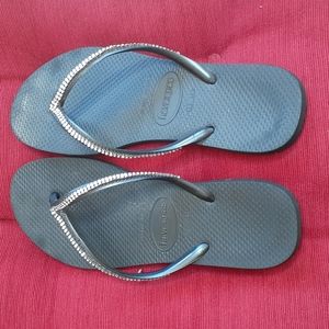 Havaianas Swarovski Crystals 37-38 USA 7 Black